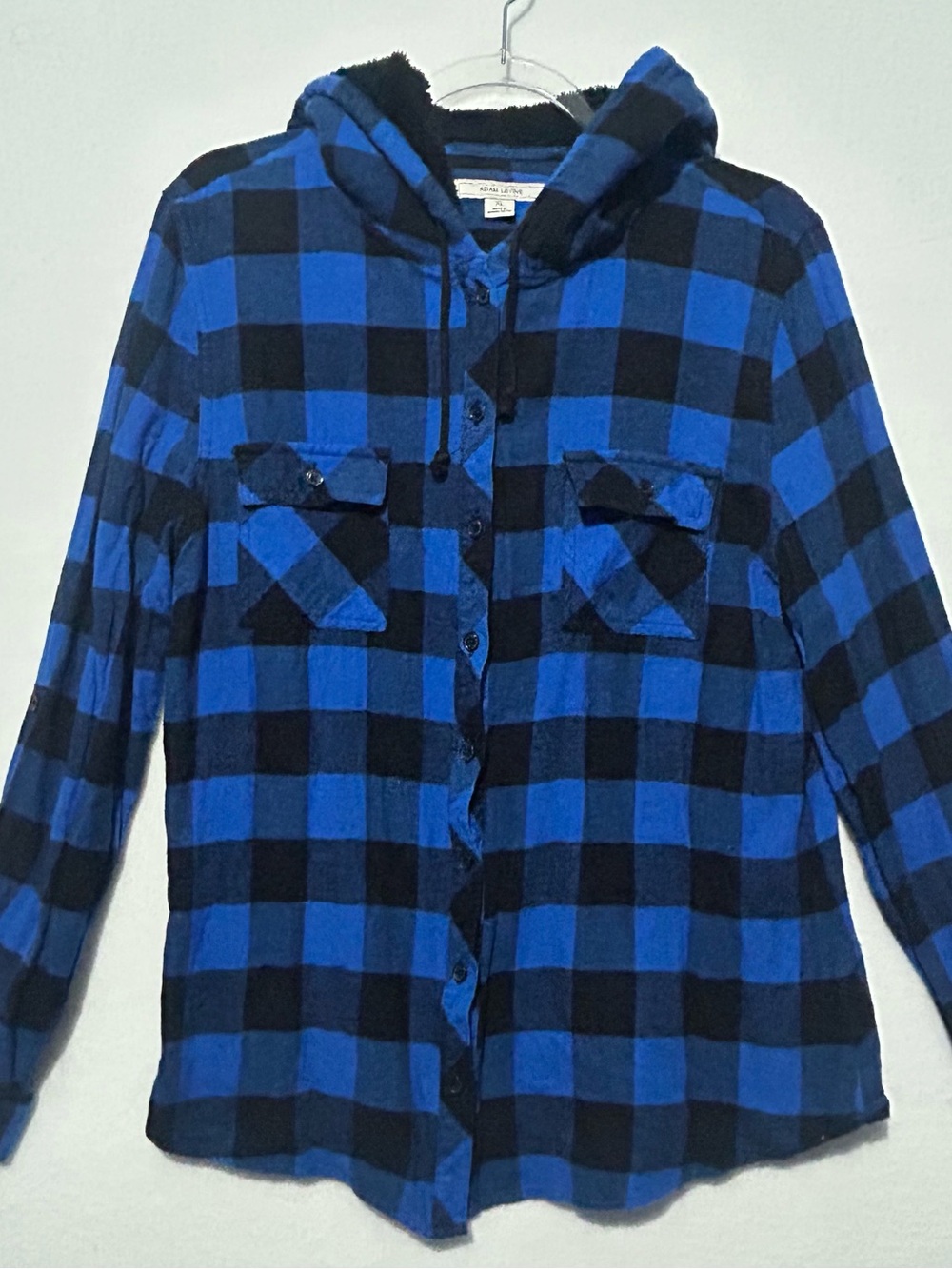 Adam Levine Blue Black Plaid Flannel Hooded Shirt Women's Size XL